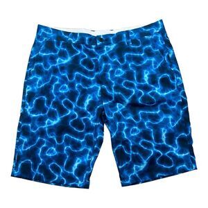 Hreski Men’s Golf Casual Shorts Sz 36 Blue Lightning Print Flat Front 11"